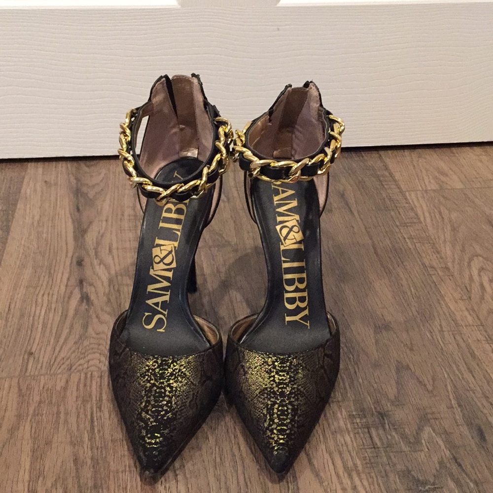 Black and gold heels